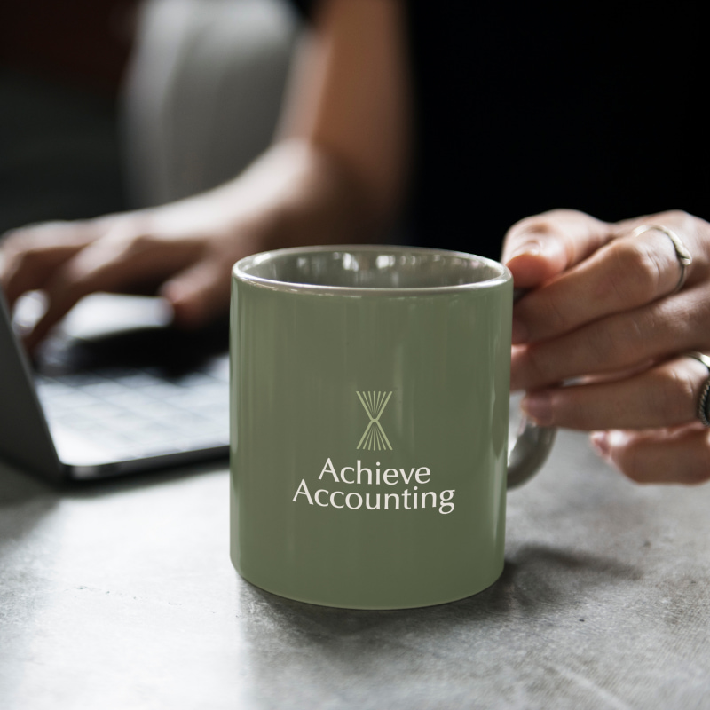 Accounting branding on green coffee cup