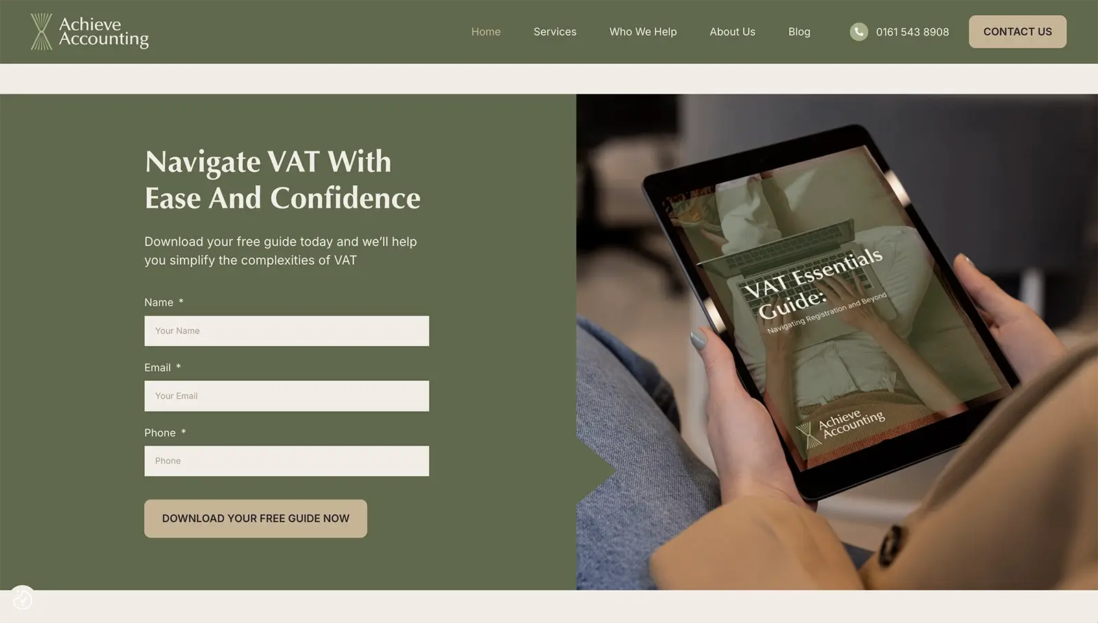 Accounting website embed form to grow email list with green branding