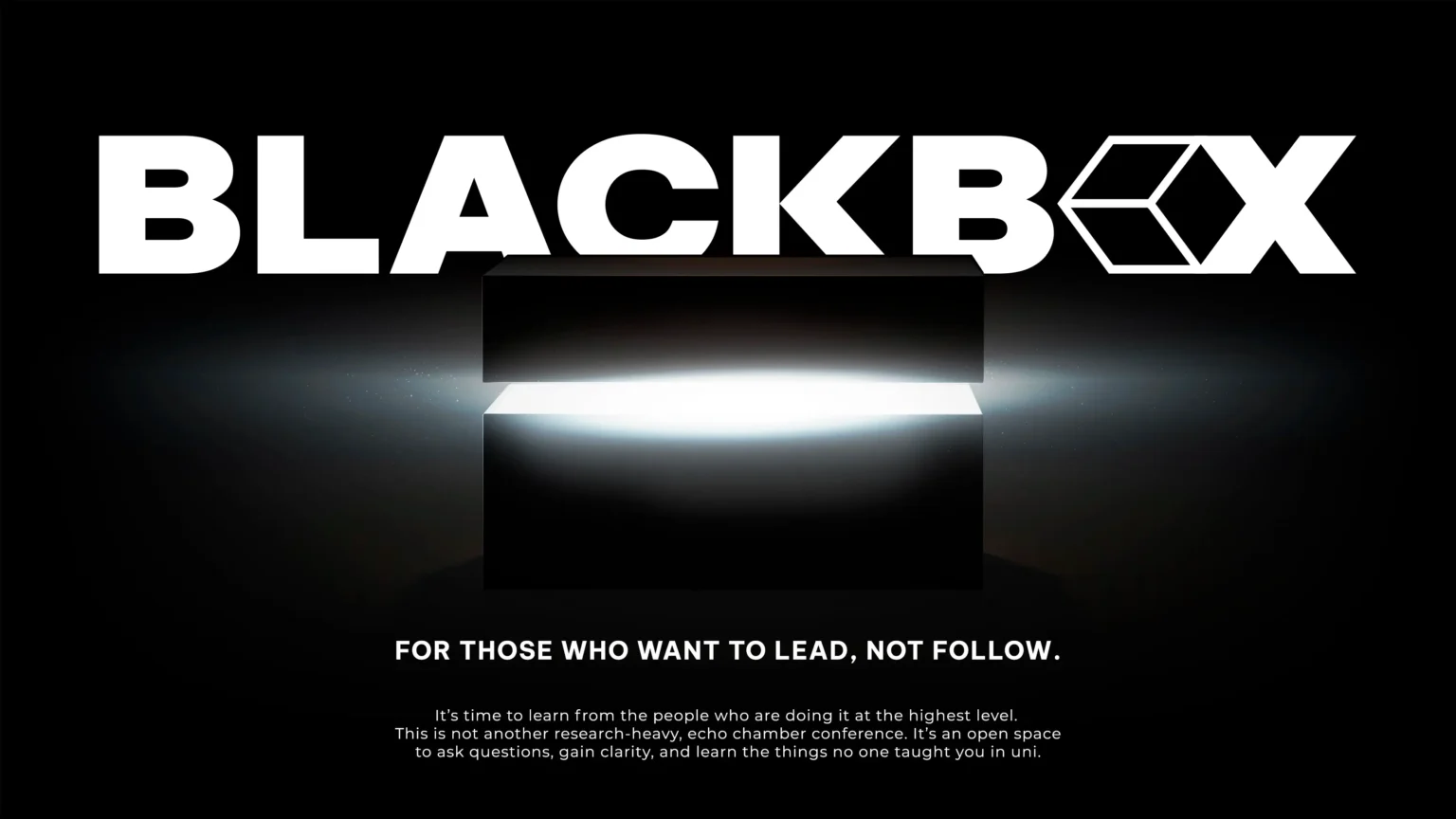 Event branding for blackbox conferences showing a dark opening box lid